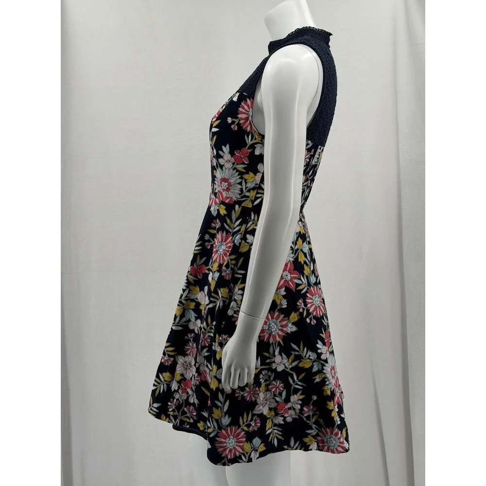 Anthropologie Moulinette Soeurs Dress Womens 4 Navy Floral Corduroy Crochet Boho